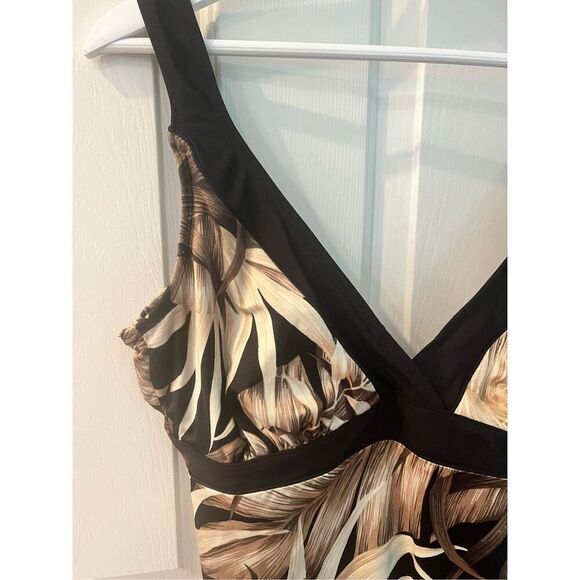 Longitude Black & Brown Leaves One Piece Slimming Swimsuit sz 16 EUC - Picture 3 of 8